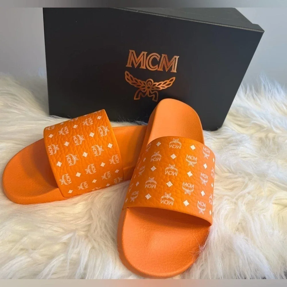 MCM Orange Slides, mens size 10